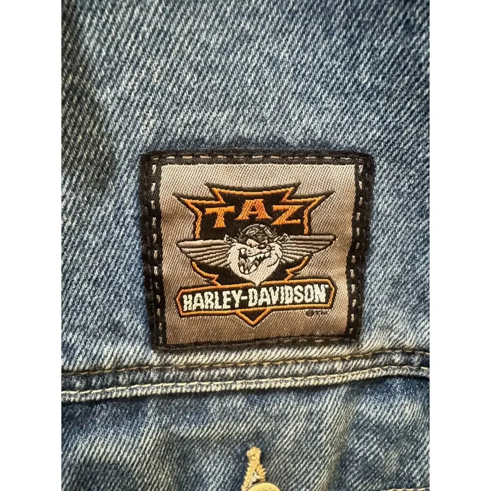 Vintage Harley Davidson TAZ Road Hog Embroidered Denim Vest XXXL Warner Bros